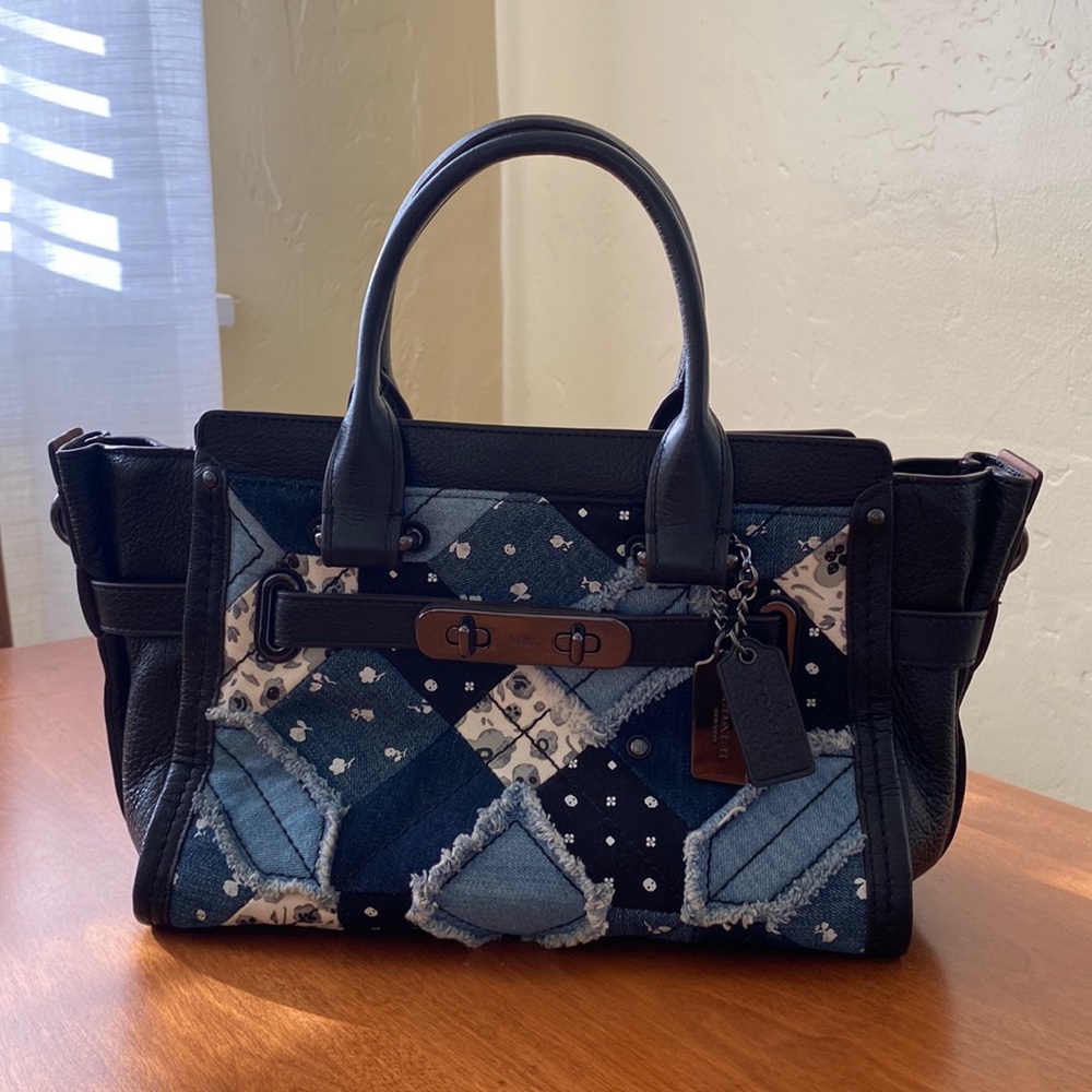 COACH Swagger Denim Patchwork Bag with Crossbody Strap